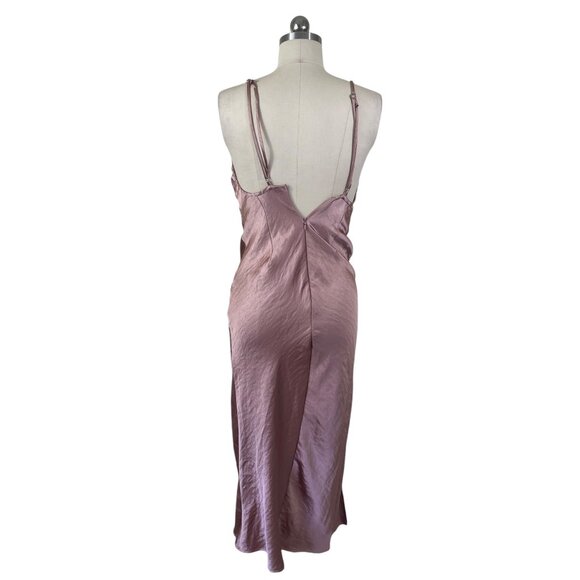 Hey Babe Midi Slip Dress Medium Pink Satin Evening Party Holiday Feminine Flirty - Picture 11 of 11